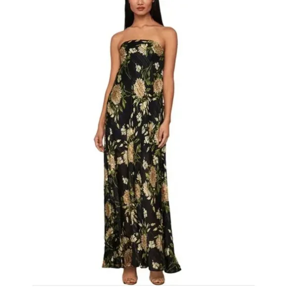 BCBGMaxAzria | Dresses | Nwt Bcbgmaxazria Metallic Floral Evening Dress  Black Floating Garden Size L | Poshmark
